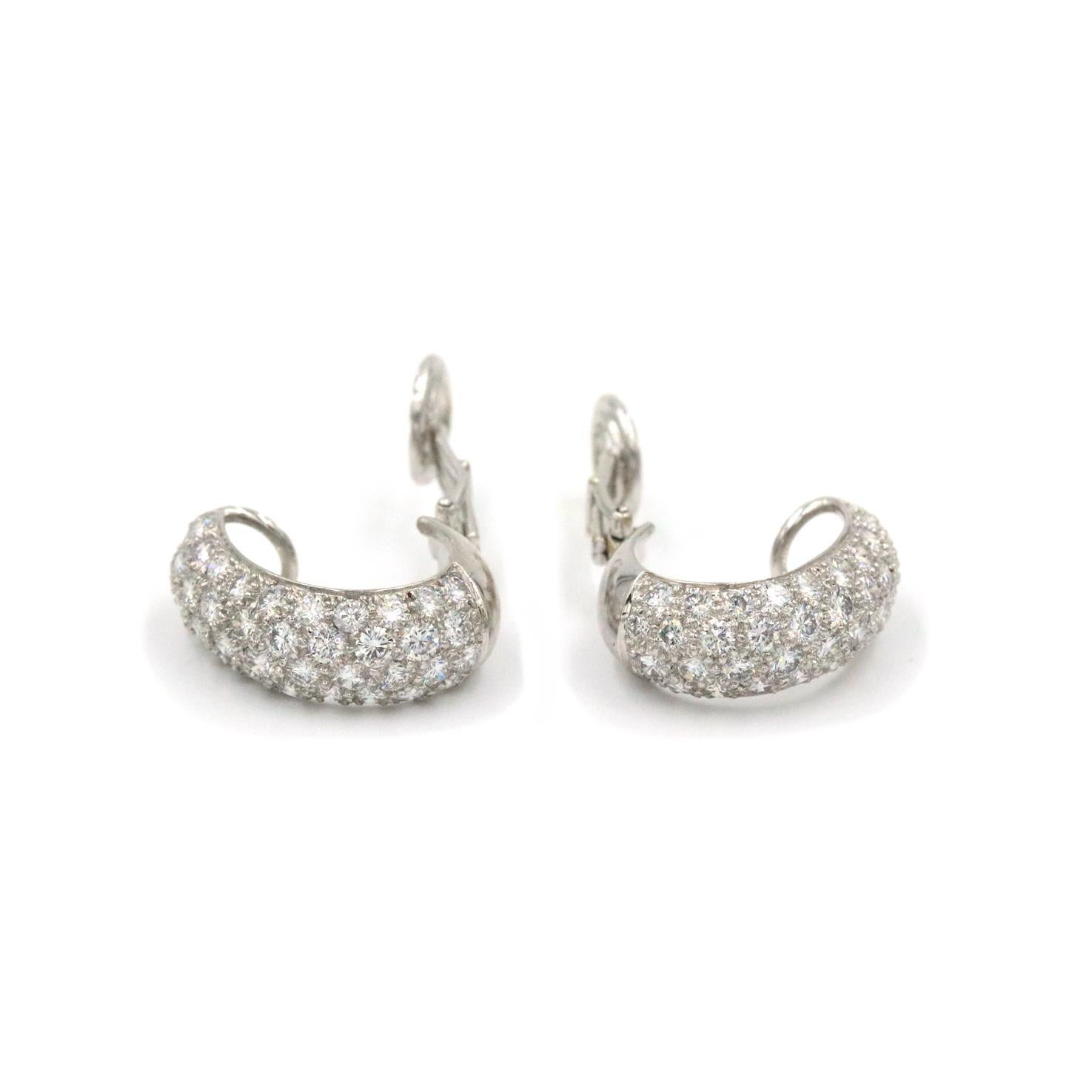 Round Cut Harry Winston Pave Diamond Platinum Clip on Earrings