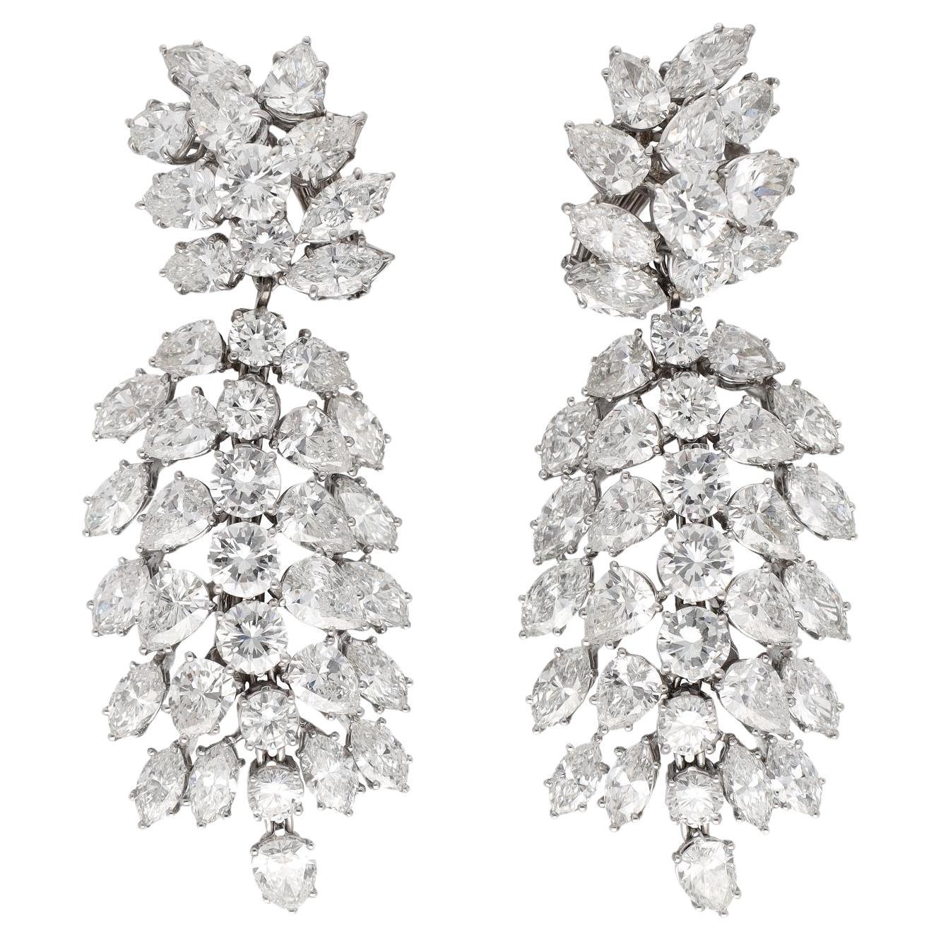 Harry Winston -   Pear, Marquise and Round Cut Diamond Cluster Ear Clips/Brooch For Sale