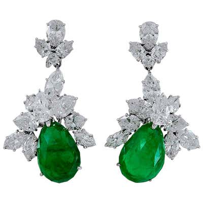 Emerald Diamond Platinum Earrings For Sale at 1stDibs | emerald and ...