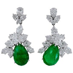 Retro Harry Winston Emerald Diamond Cluster Platinum Detachable Earrings