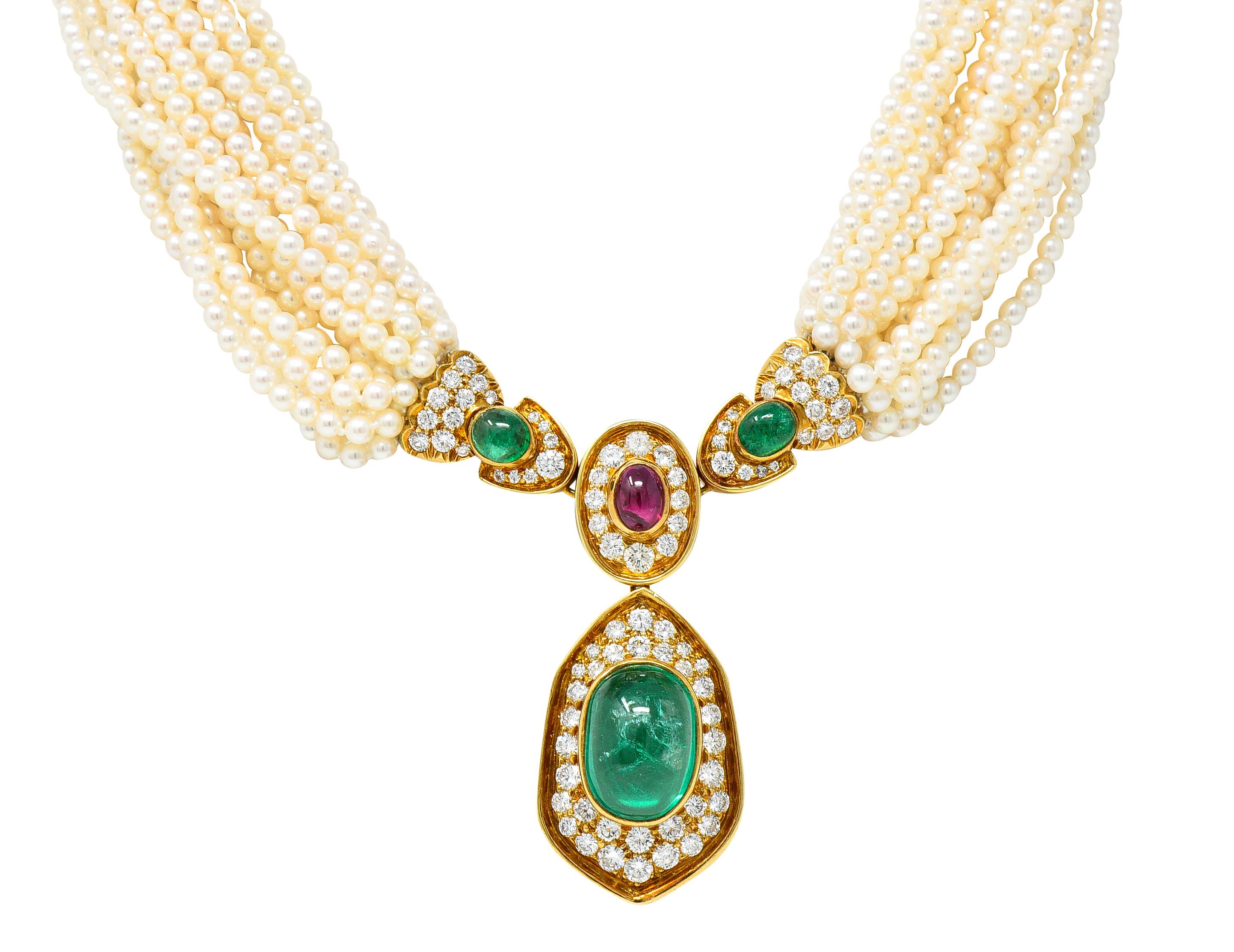 Harry Winston Pearl 26.35 Carats Colombian Emerald Ruby Diamond 18K Necklace 1