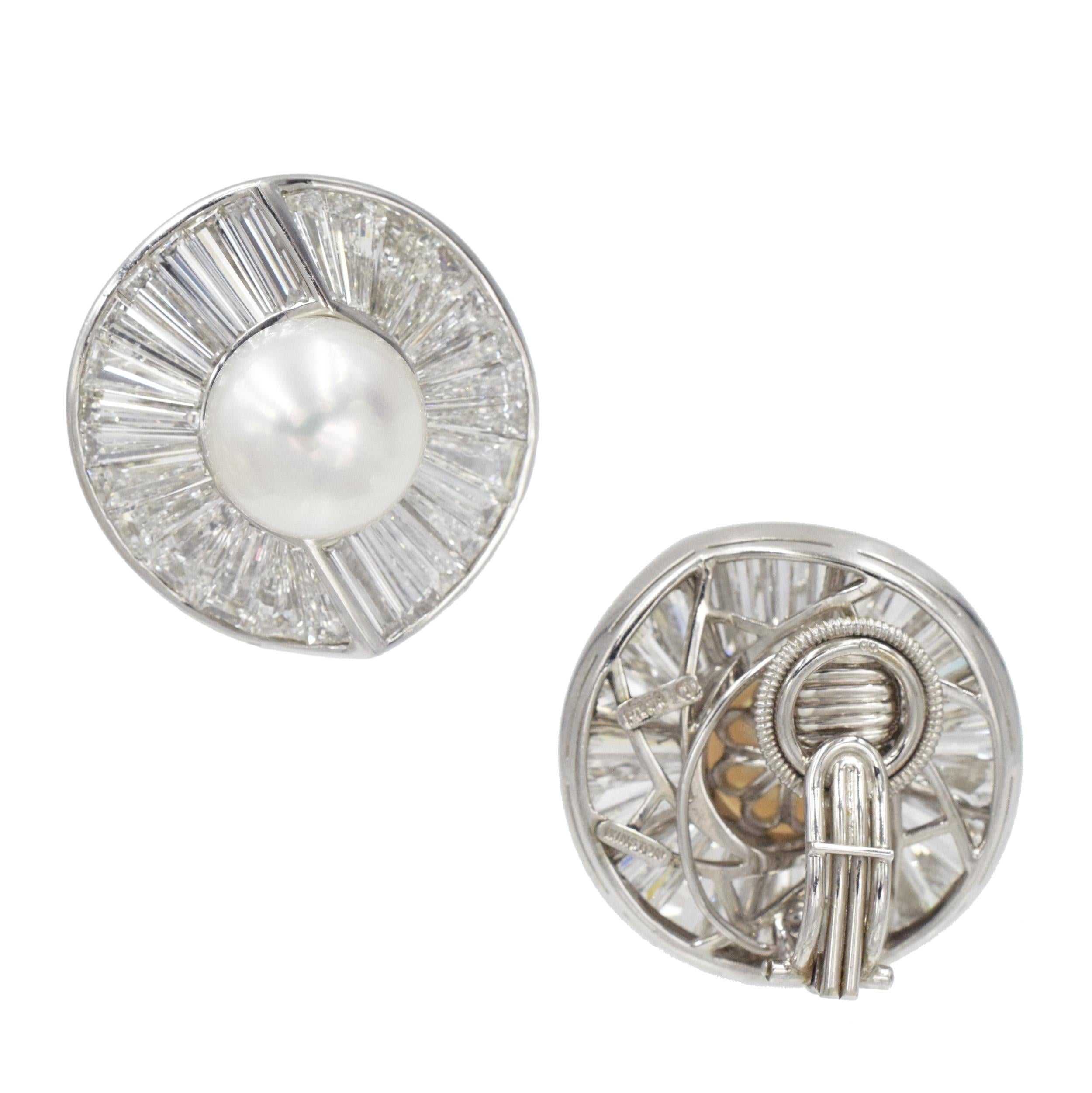 Artist Harry Winston Pearl and Diamond Clip-On Earrings For Sale