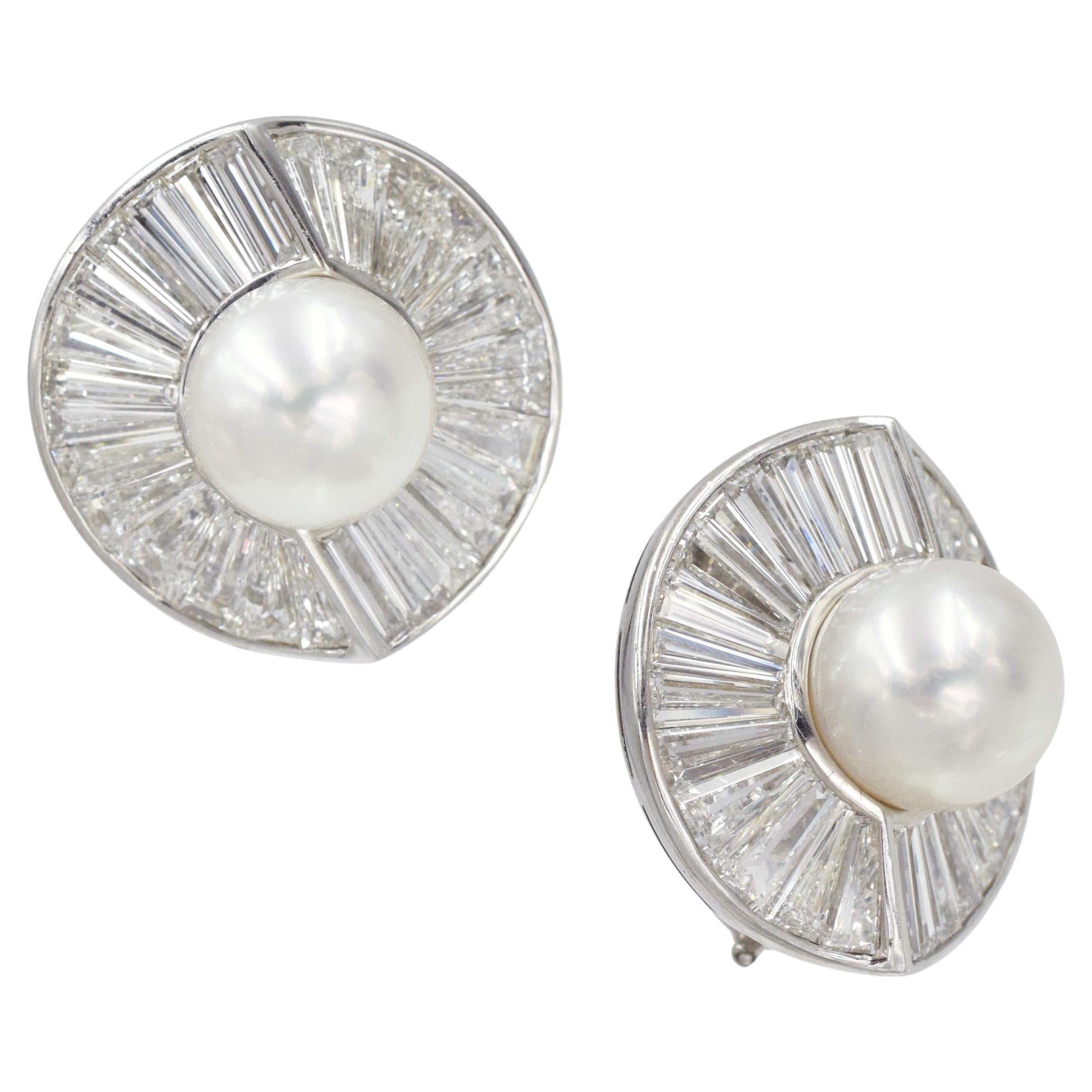 Harry Winston Pearl and Diamond Clip-On Earrings For Sale