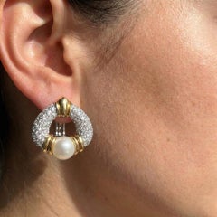 Harry Winston Pearl and Diamond Earrings Platinum and 18K Yellow Gold, Circa 198