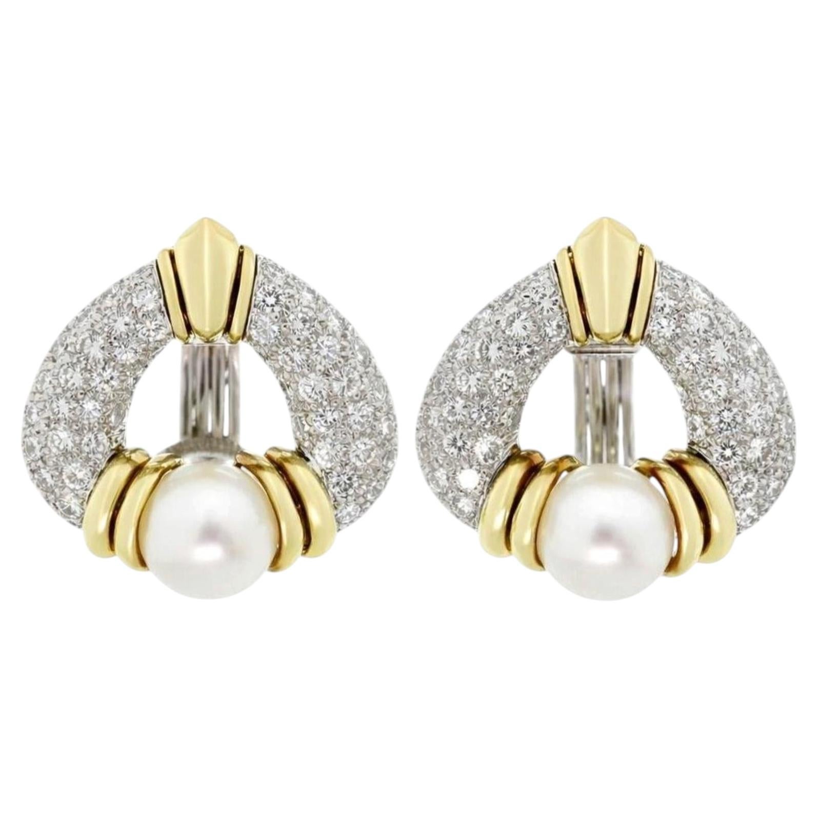 Pendientes Harry Winston de perlas y diamantes, platino y oro amarillo de 18 quilates, circa 198