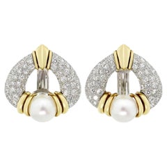 Harry Winston Pearl and Diamond Earrings Platinum and 18K Yellow Gold, Circa 198