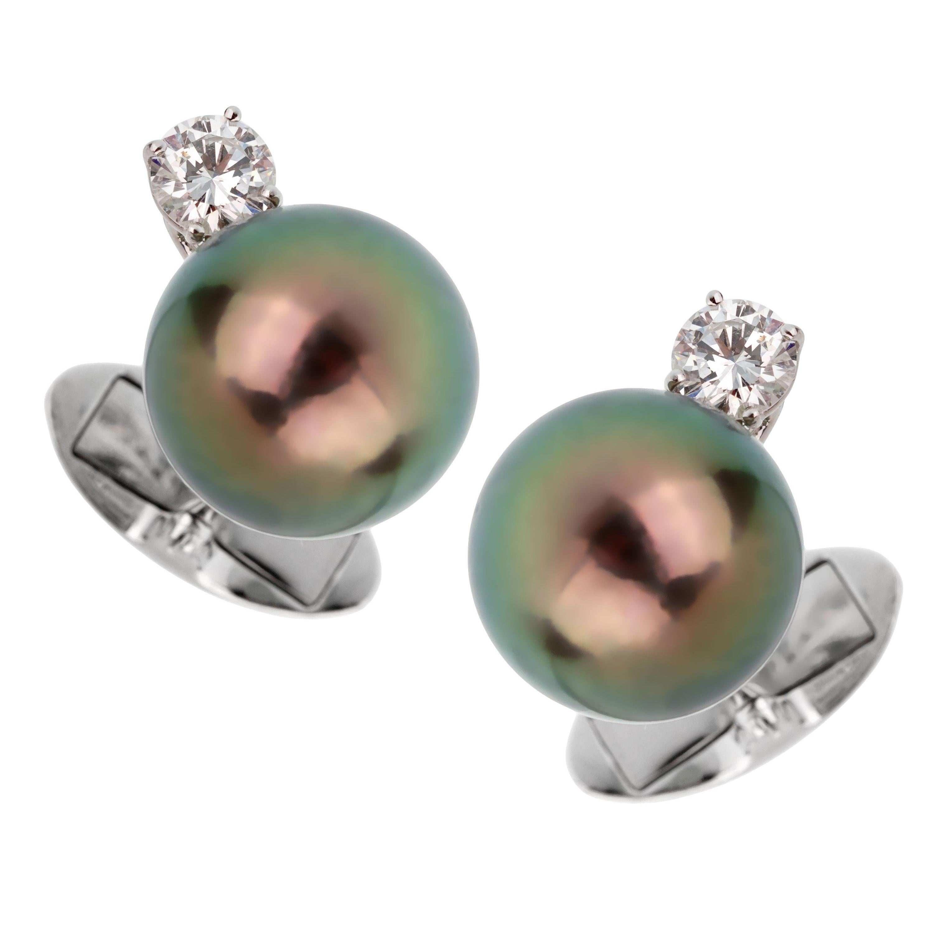 Harry Winston Pearl Diamond Cufflinks at 1stDibs