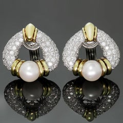 Harry Winston Pearl Diamond Platinum Gold Rotatable Clip-On Earrings