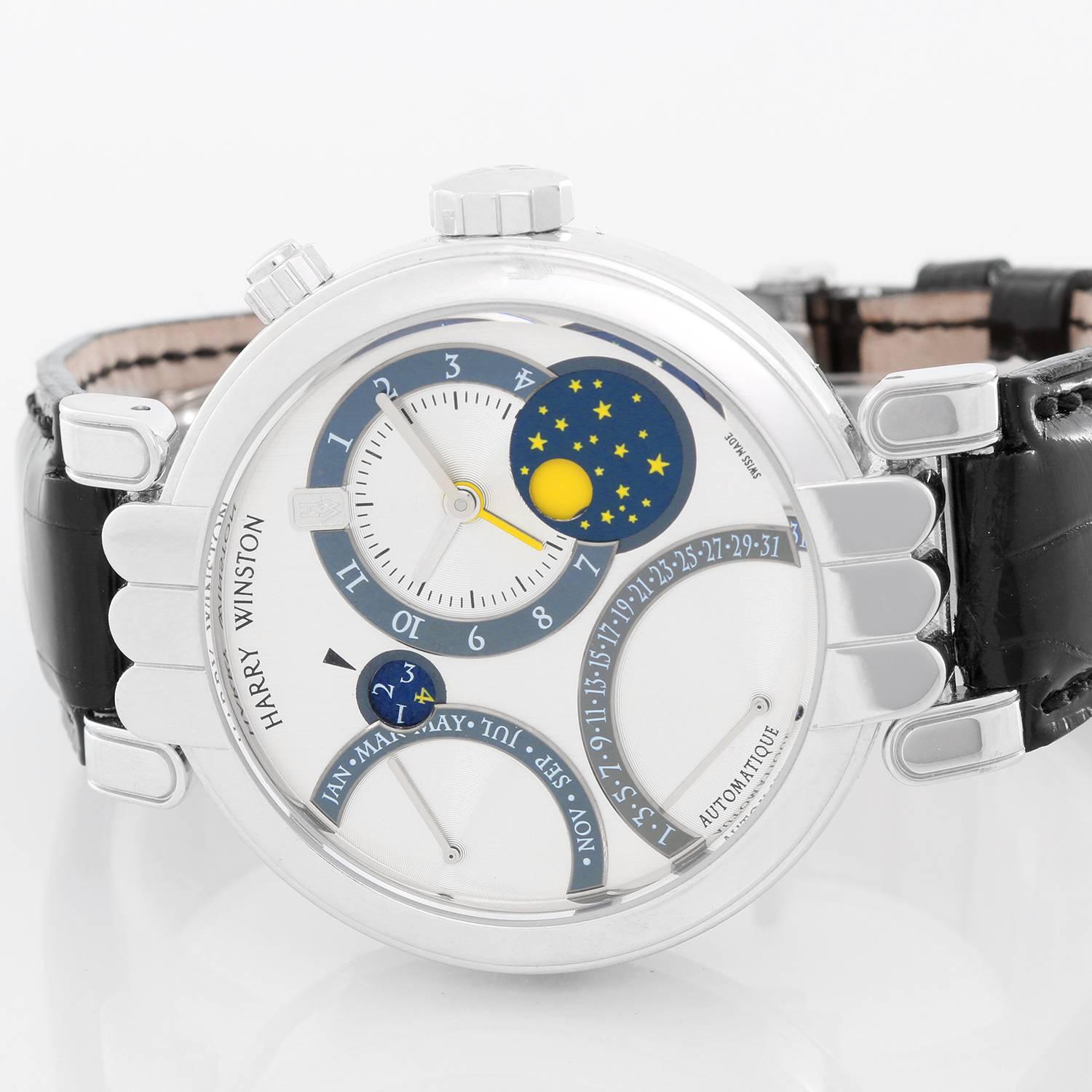 Harry Winston White Gold Perpetual Calendar Premier Excenter Auto Wristwatch In Excellent Condition In Dallas, TX