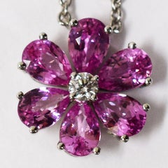 Harry Winston Pink Sapphire Diamond Platinum Forget Me Not by HW Pendant