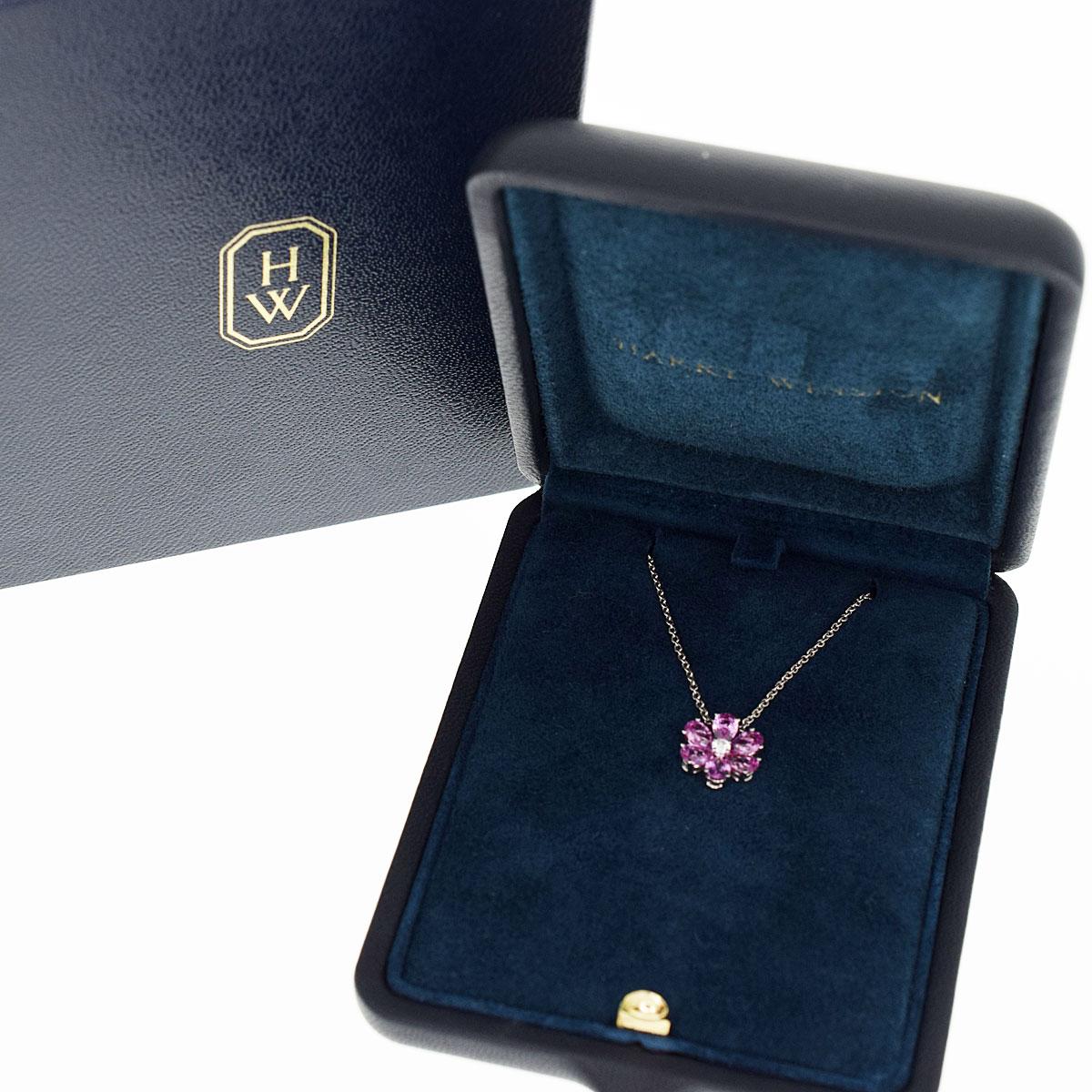 Harry Winston Pink Sapphire Diamond Platinum Forget Me Not by HW Pendant In Good Condition In Tokyo, JP
