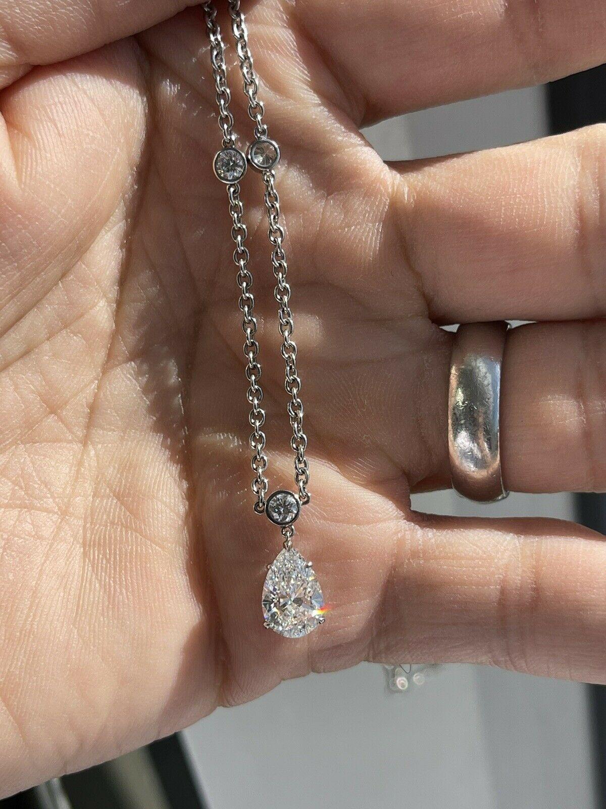Harry Winston Platinum 1.52CT Pear Shape Center W/ Diamond by Yard Necklace In Excellent Condition In Montgomery, AL
