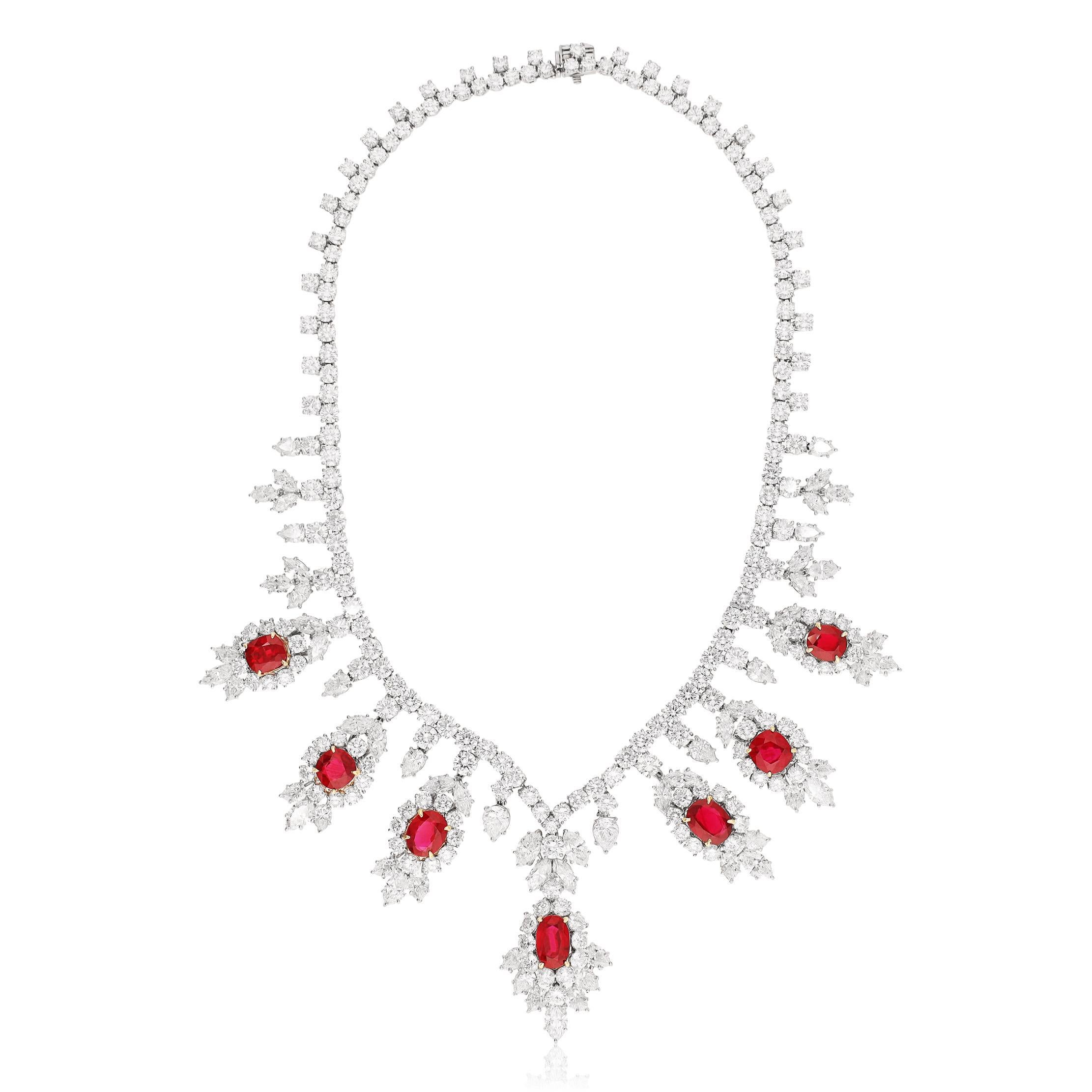 HARRY WINSTON Platinum & 18K White Gold No Heat Ruby and Diamond Necklace For Sale