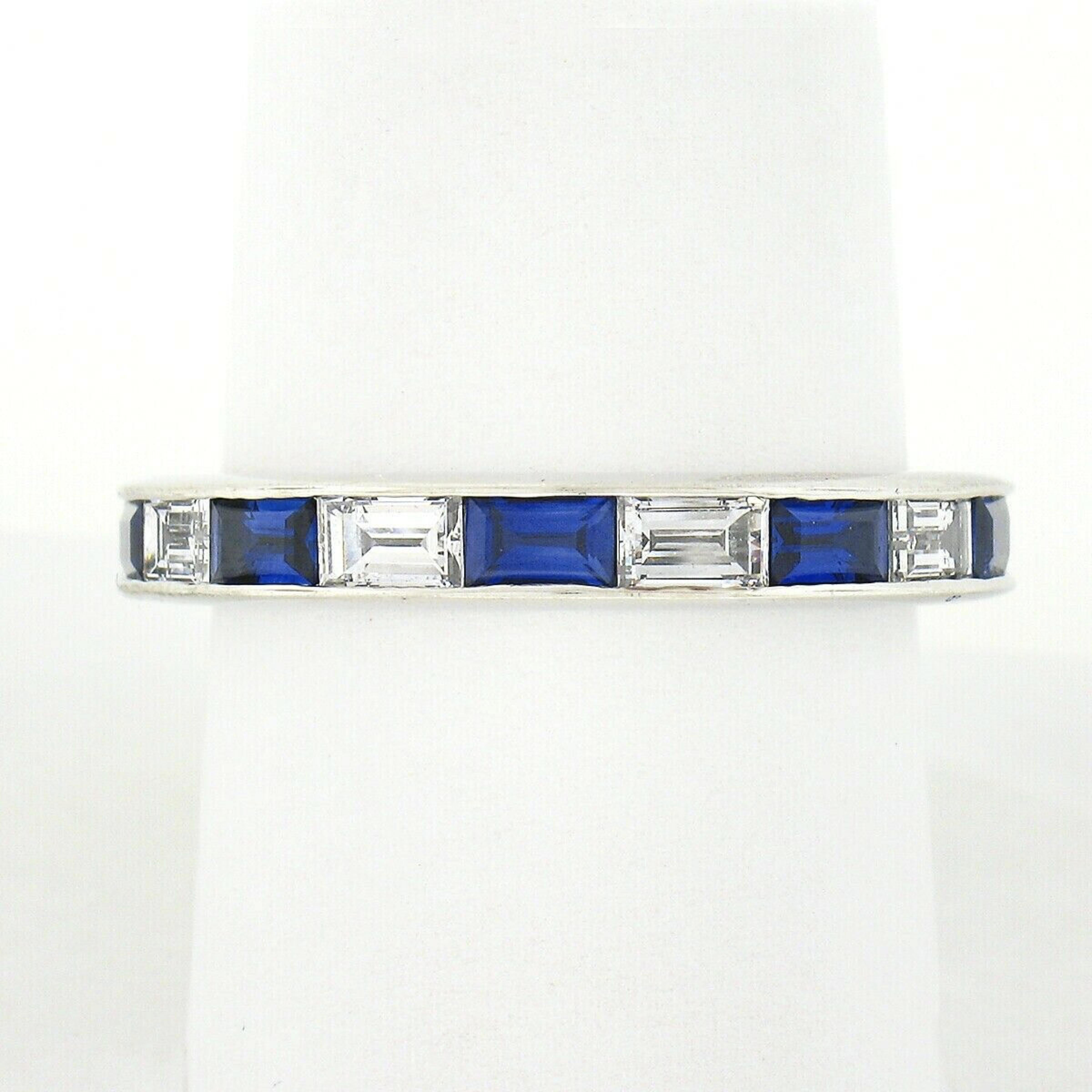 Emerald Cut Harry Winston Platinum 3.61ctw Sapphire Diamond Channel Eternity Band Ring S 9.5