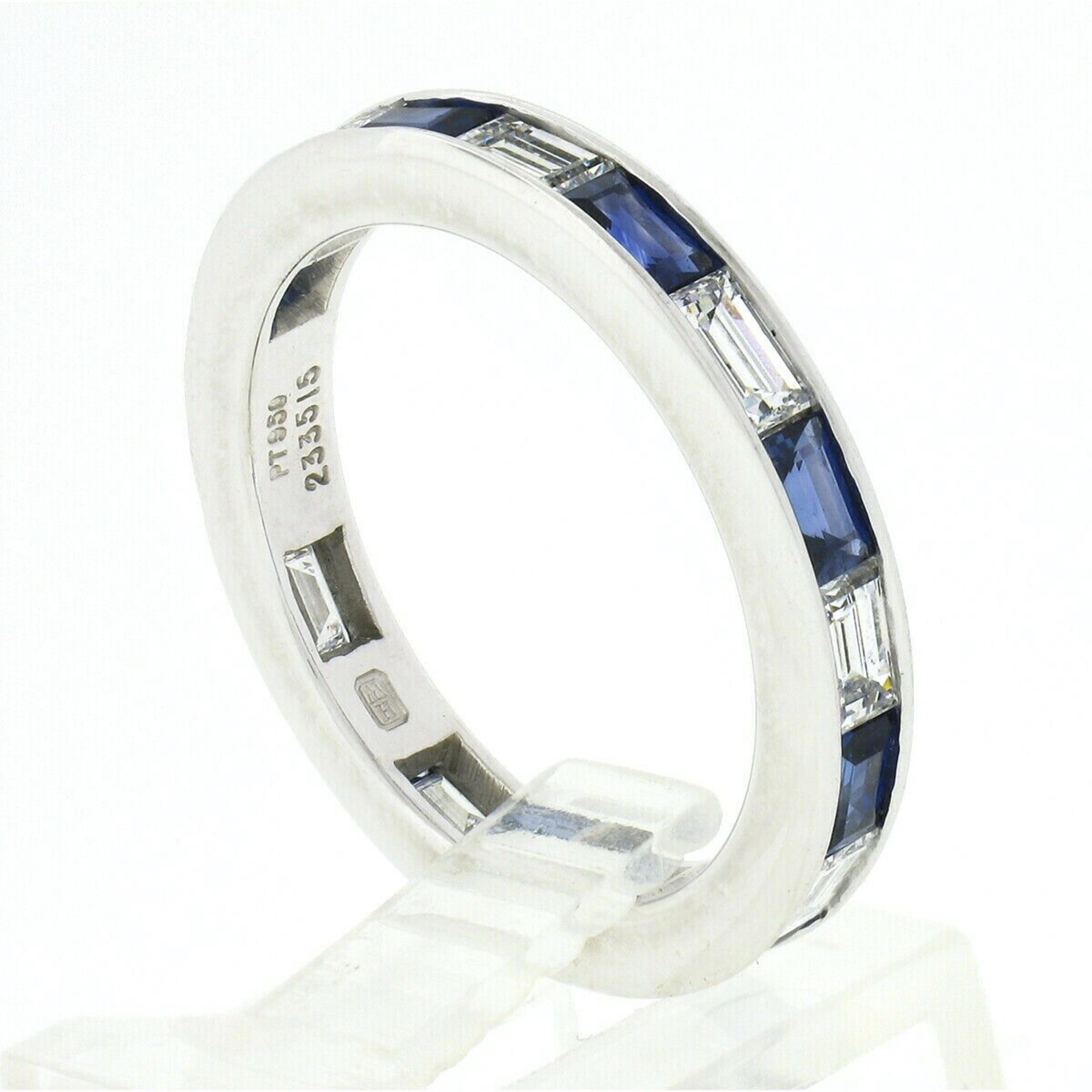 Women's or Men's Harry Winston Platinum 3.61ctw Sapphire Diamond Channel Eternity Band Ring S 9.5