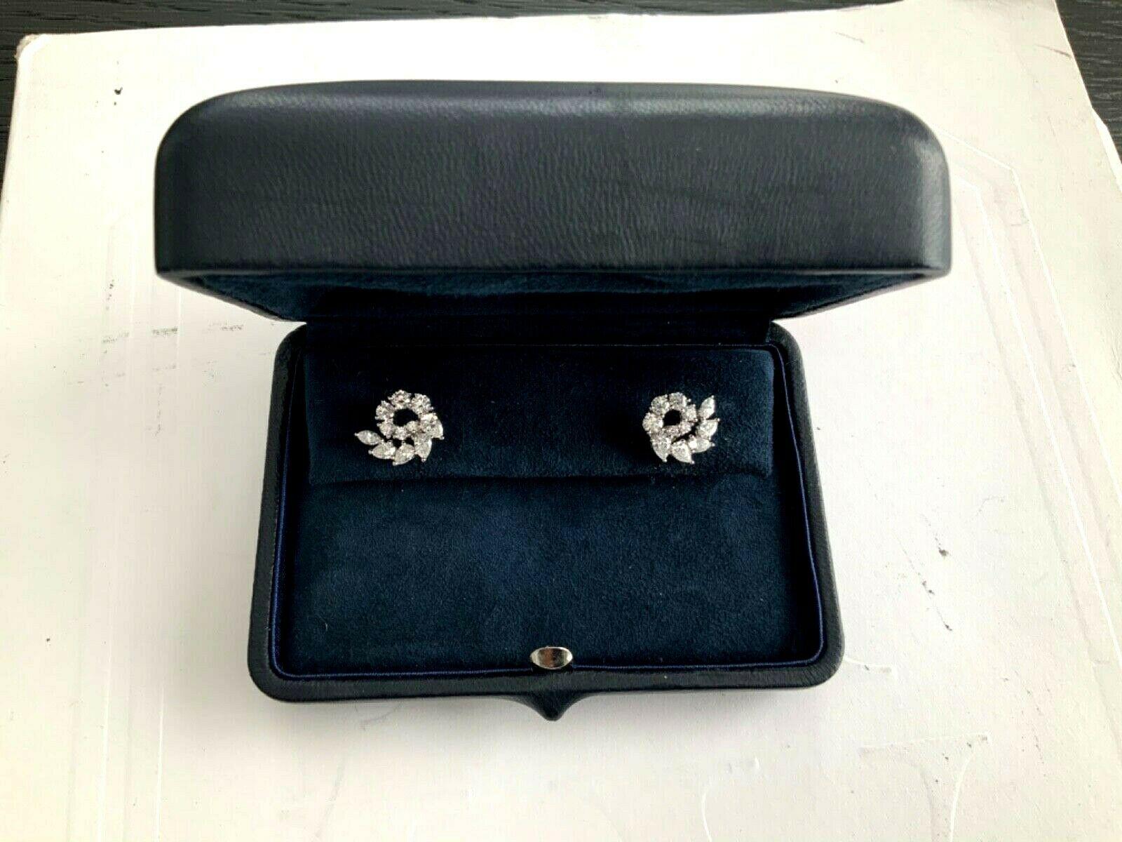 Marquise Cut Harry Winston Platinum and Diamond Cluster Earrings 1.91 Carat F VS1 Box Papers For Sale