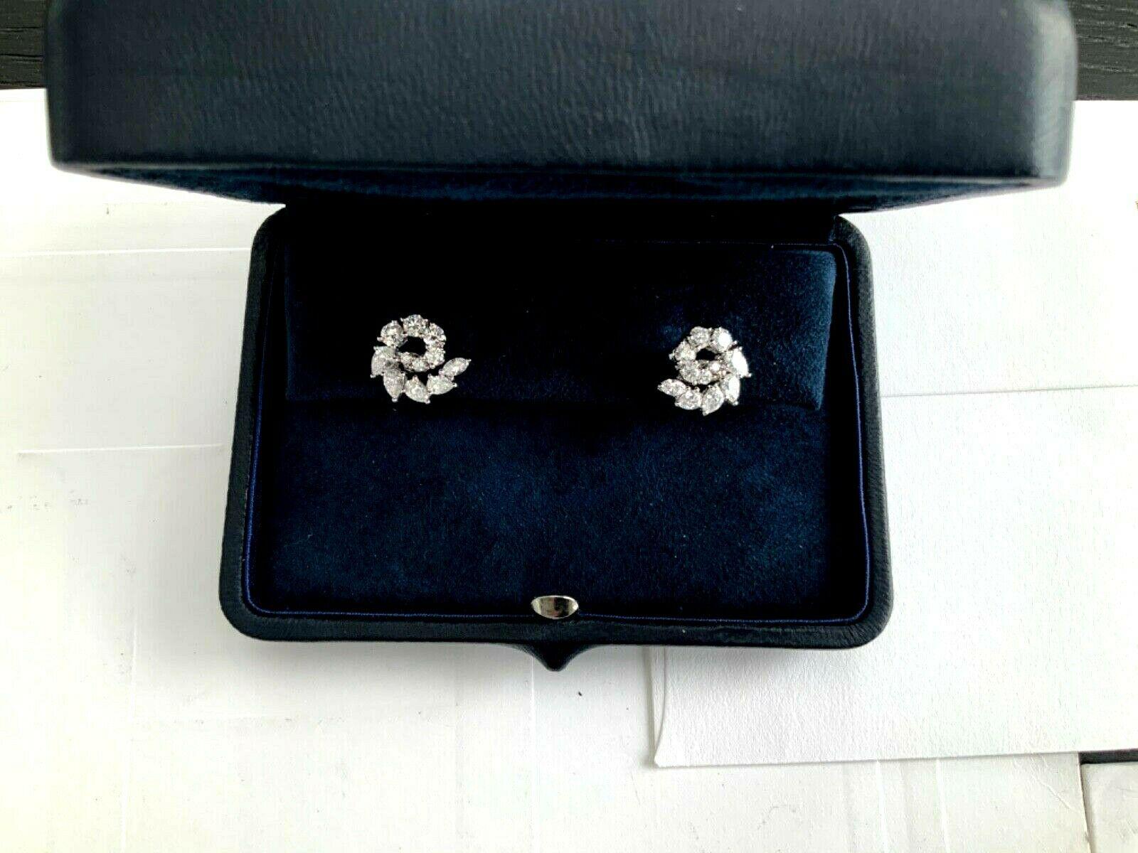 Harry Winston Platinum and Diamond Cluster Earrings 1.91 Carat F VS1 Box Papers For Sale 4