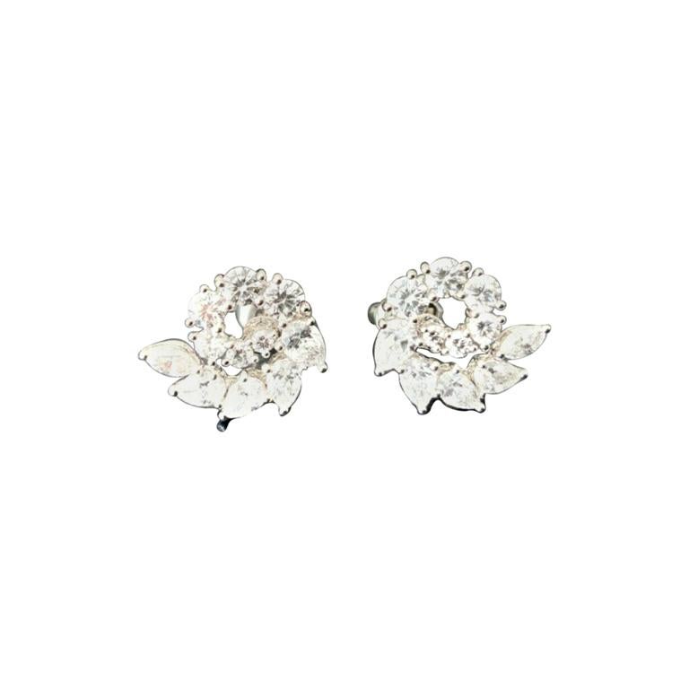Harry Winston Platinum and Diamond Cluster Earrings 1.91 Carat F VS1 Box Papers For Sale