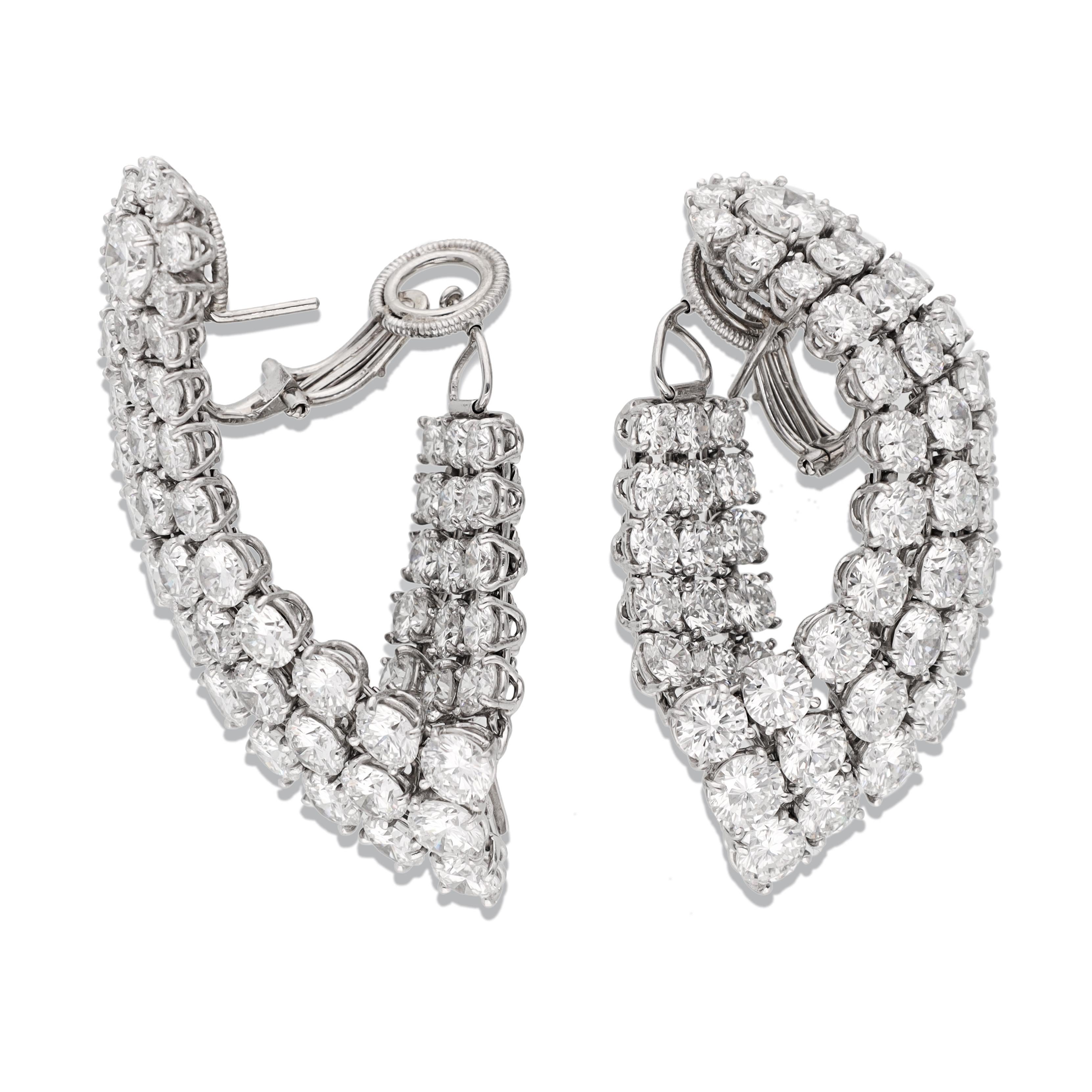 Round Cut HARRY WINSTON Platinum and Diamond Ear Clips For Sale