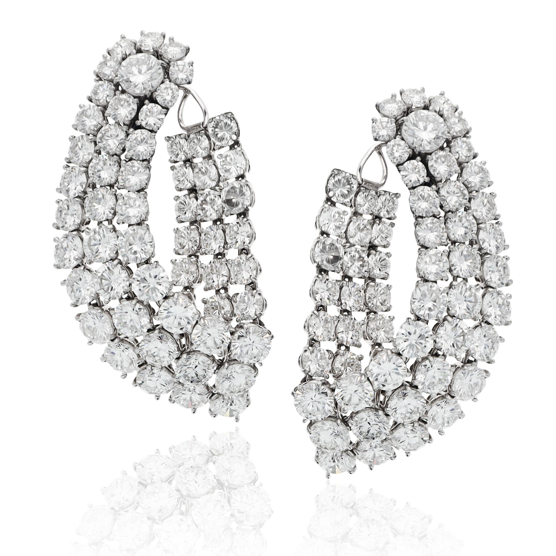 HARRY WINSTON Platinum and Diamond Ear Clips For Sale
