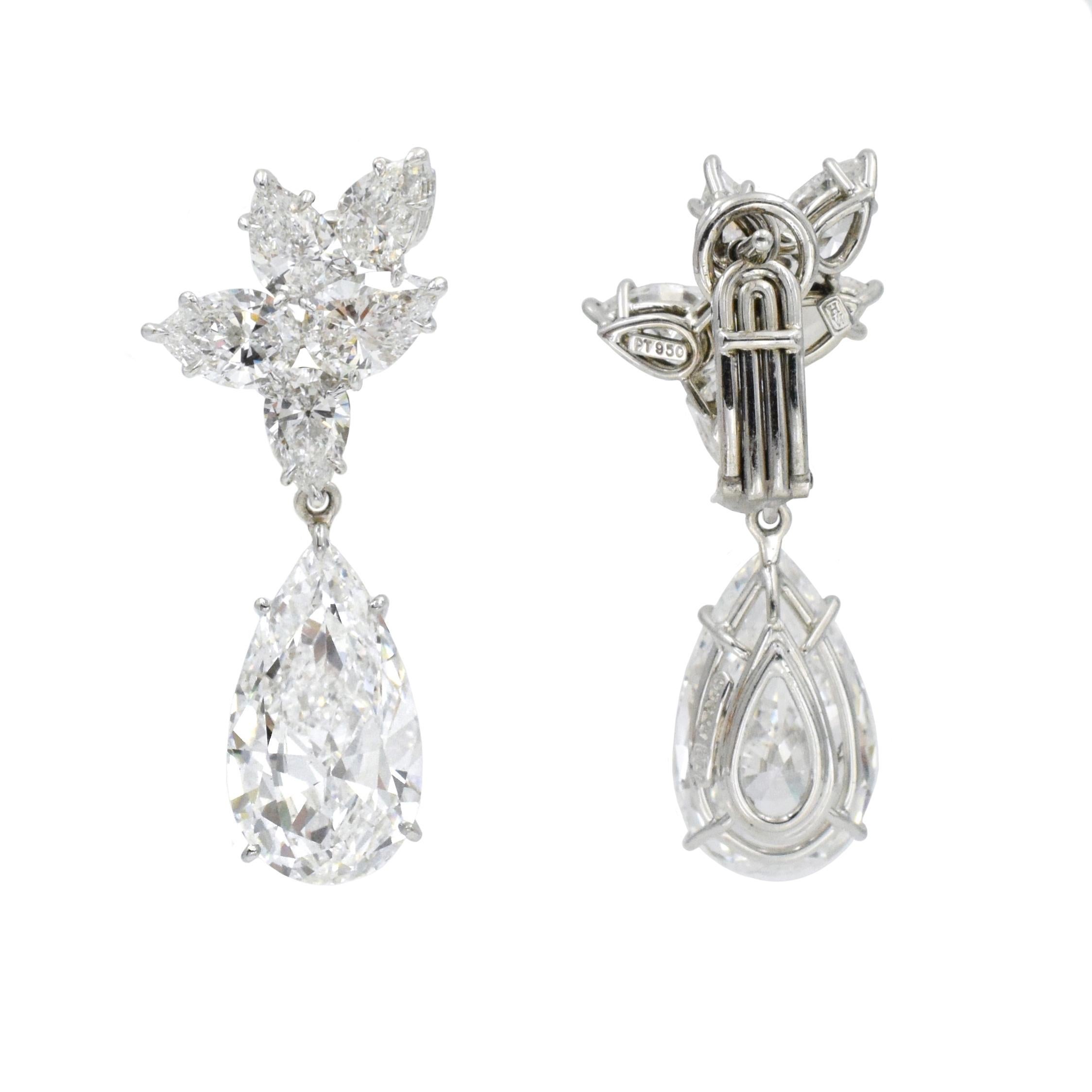 Pear Cut Harry Winston, Platinum and Diamond Pendant Earrings For Sale