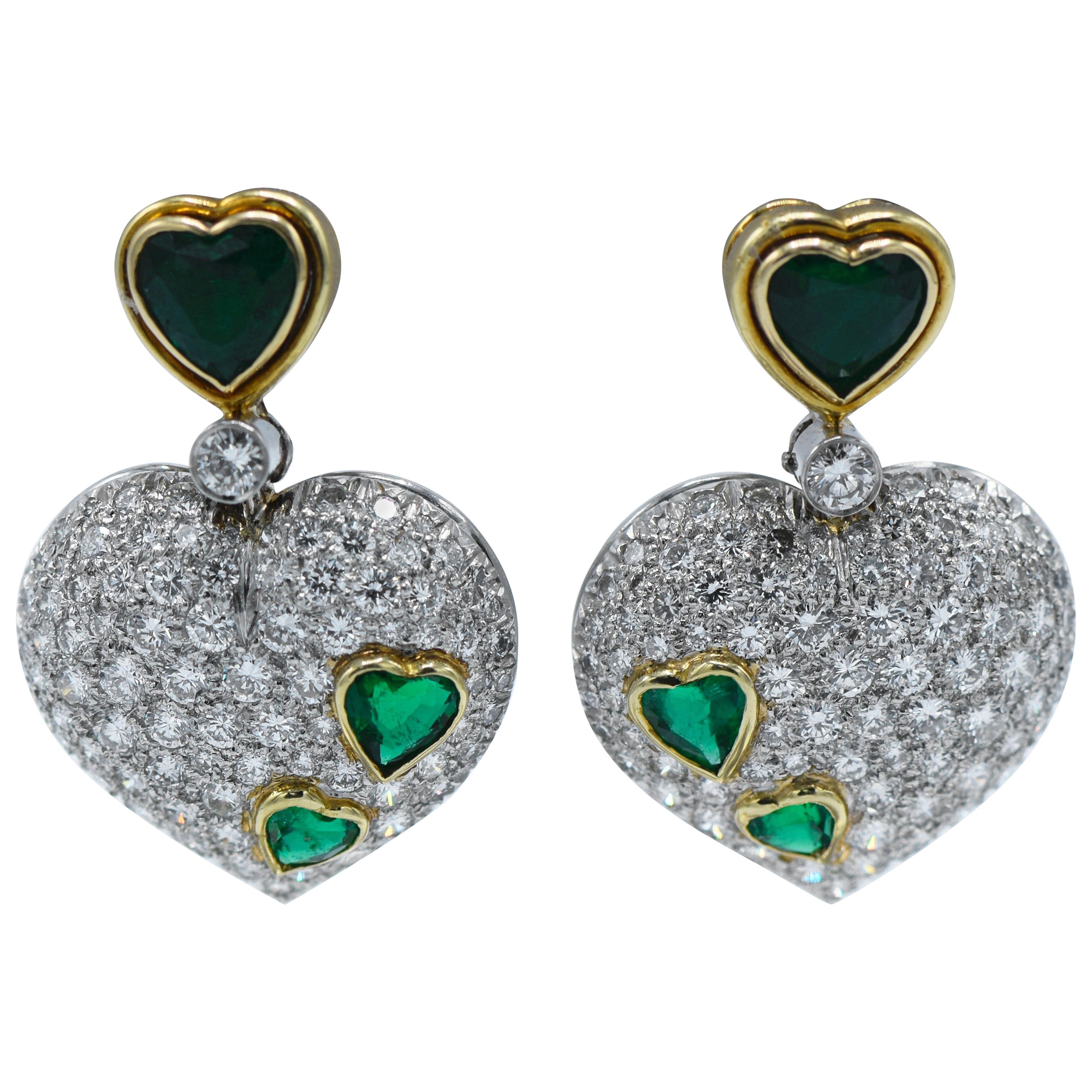 Harry Winston Platinum and Gold, Diamond Emerald Ear-Clip Earring