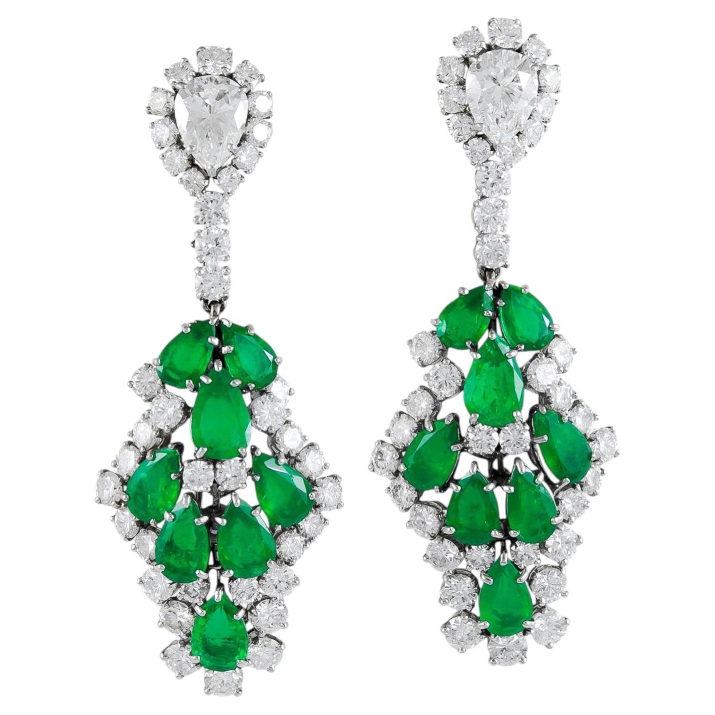 HARRY WINSTON Platinum Colombian Emerald and Diamond Detachable Ear Clips