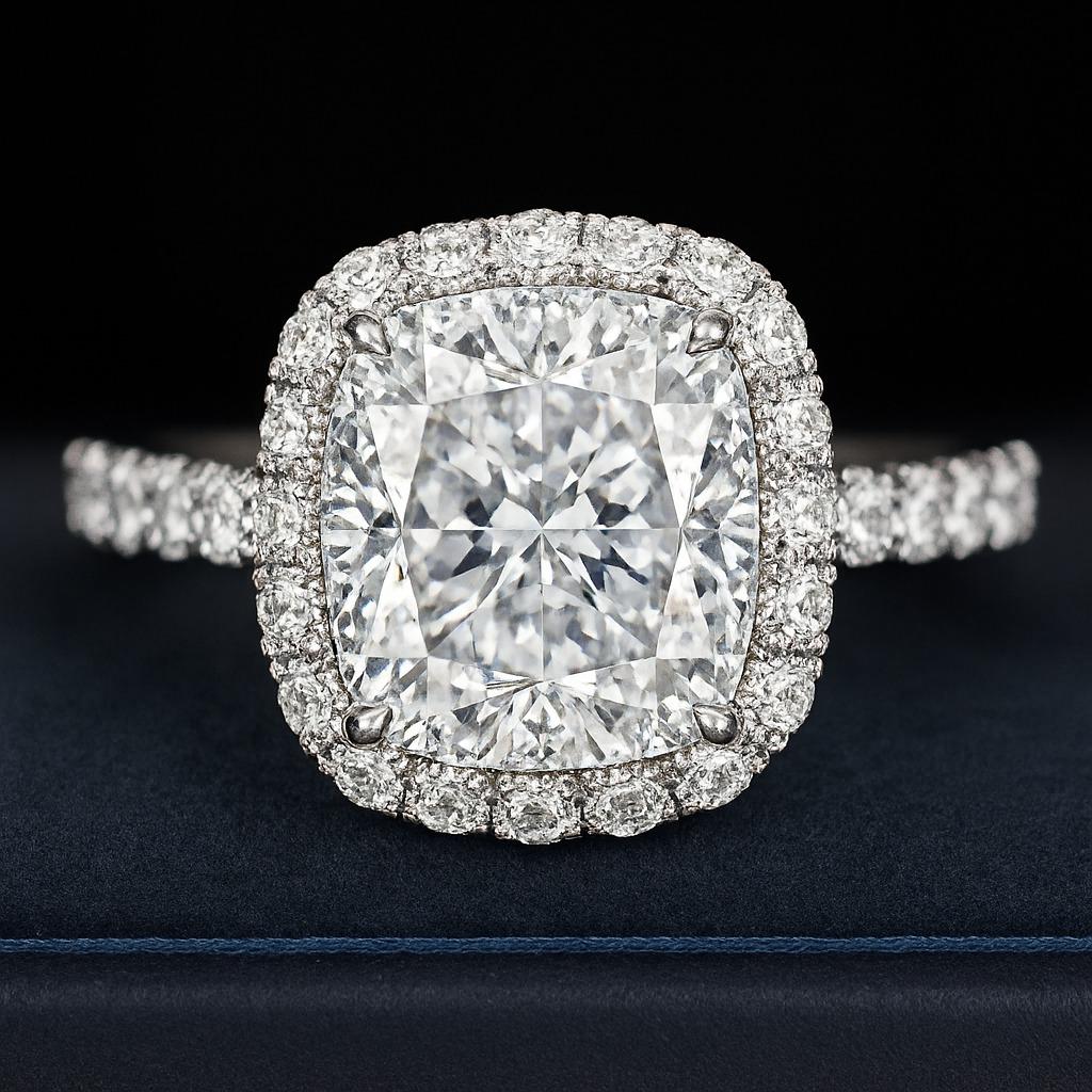 Taglio rotondo Harry Winston - Anello di platino con diamanti taglio cuscino in vendita