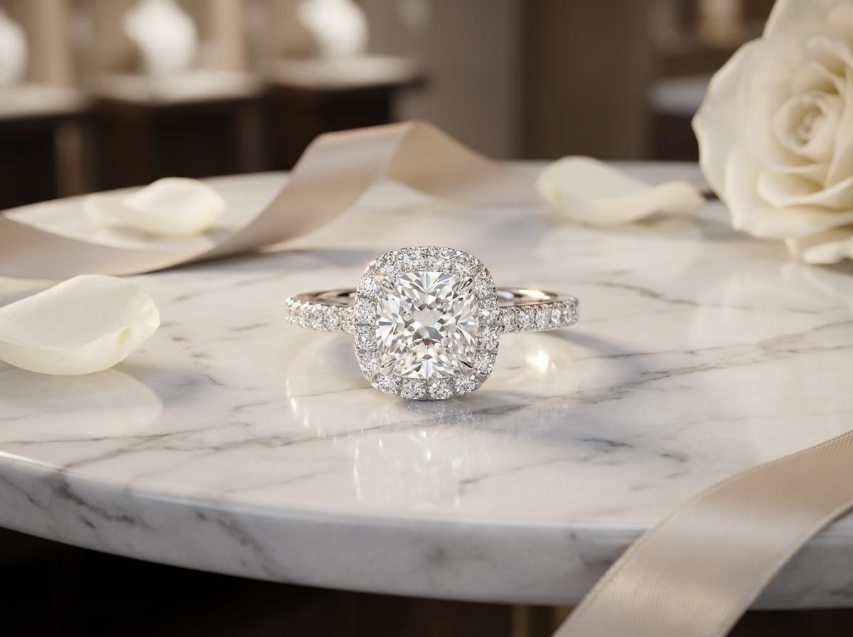 Anello con diamante a cuscino in platino di Harry Winston in vendita 3