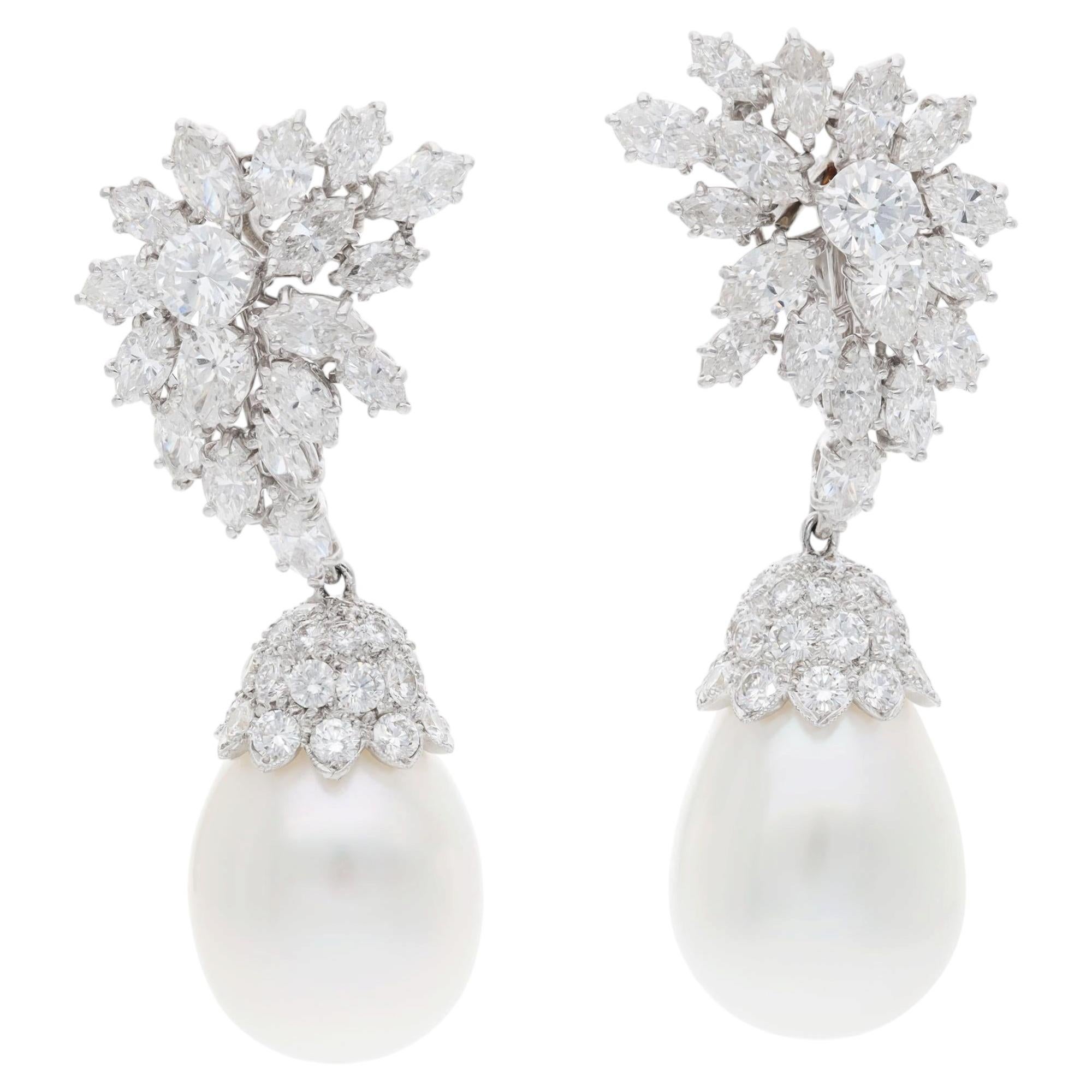 Harry Winston Orecchini a clip con grappolo di platino, diamanti e perle coltivate
