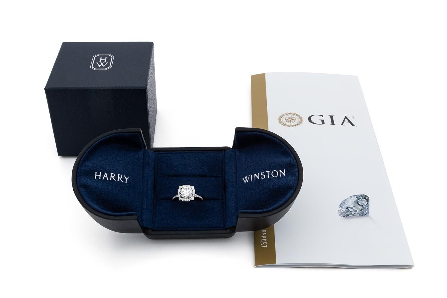 Harry Winston Platinum & Diamond Belle Halo Engagement Ring 2.00ctw F/VVS1 GIA 1