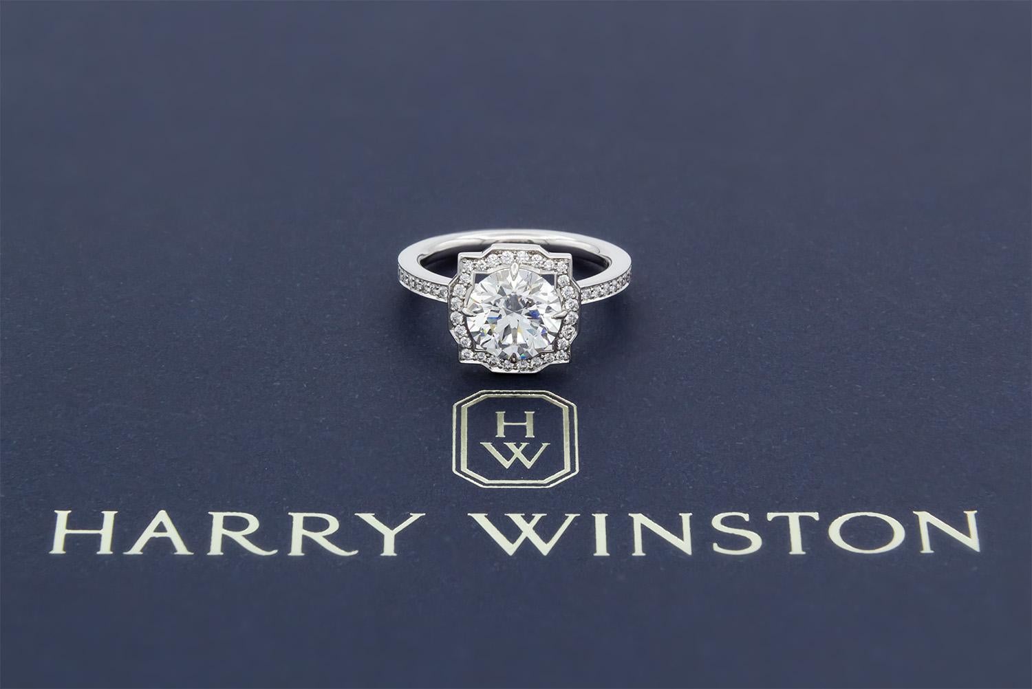 Harry Winston Platinum & Diamond Belle Halo Engagement Ring 2.00ctw F/VVS1 GIA 3