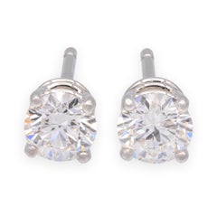 Harry Winston Platinum Diamond Classic Stud Earrings .84ct E VVS Papers and Box