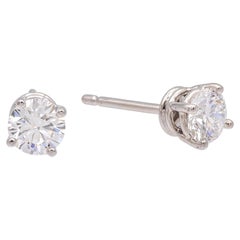 Harry Winston Platinum Diamond Classic Stud Earrings .84ct E VVS Papers and Box