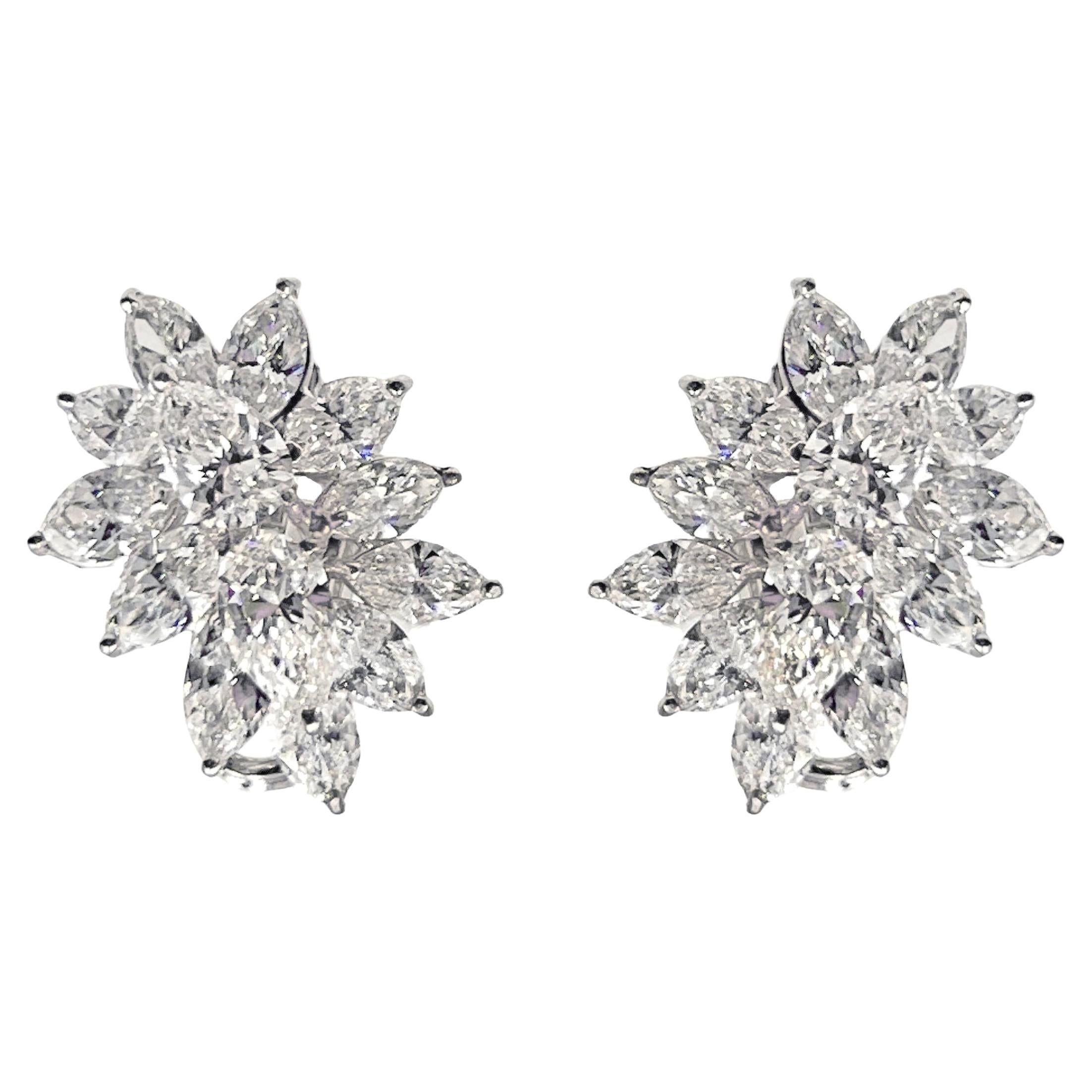 Harry Winston Platinum Diamond Cluster Earrings For Sale