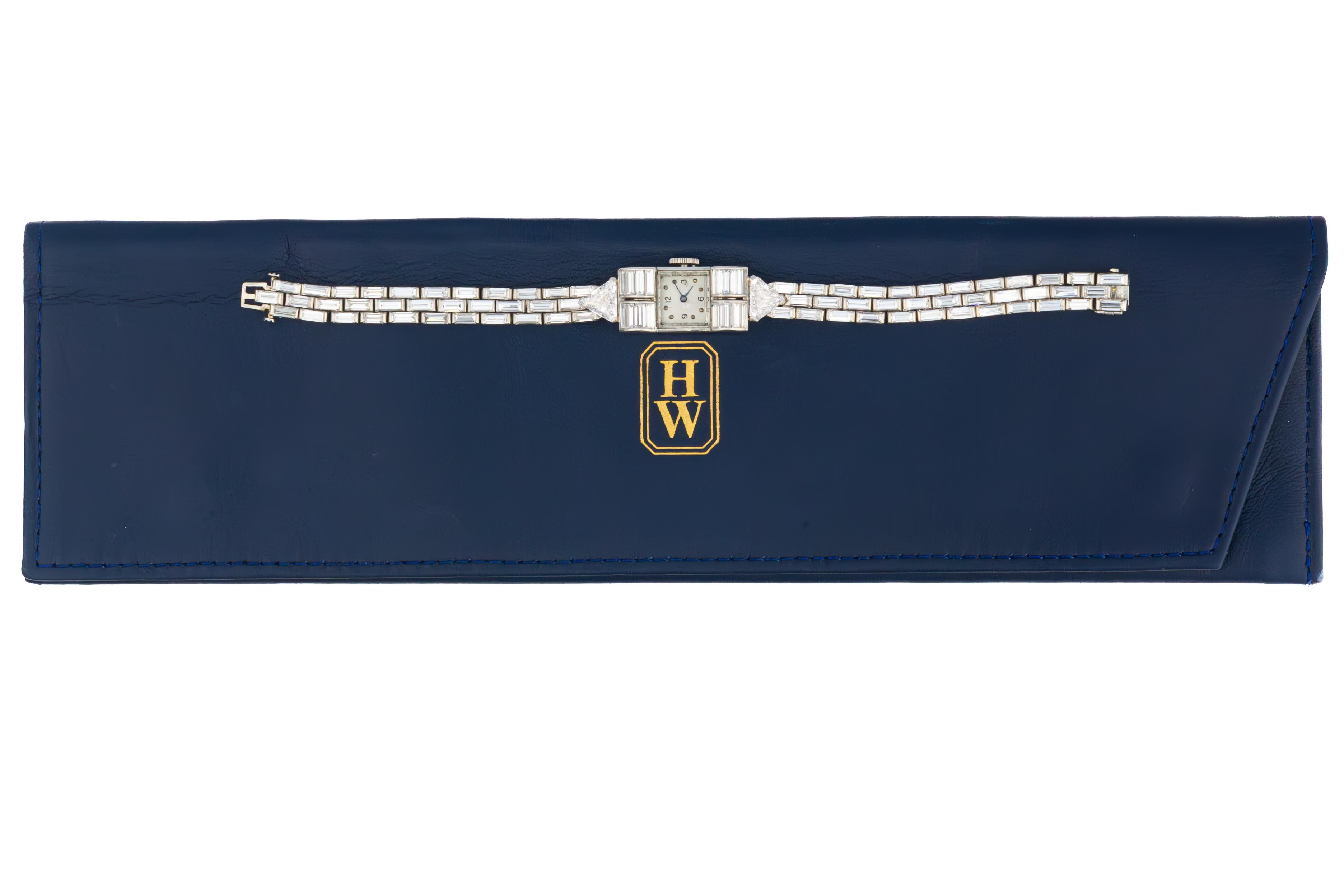 Baguette Cut Harry Winston Platinum Diamond Cocktail Watch with Audemars Piguet Movement For Sale