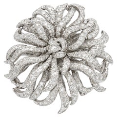 Harry Winston Platinum Diamond Flower Brooch 6.30 Carats