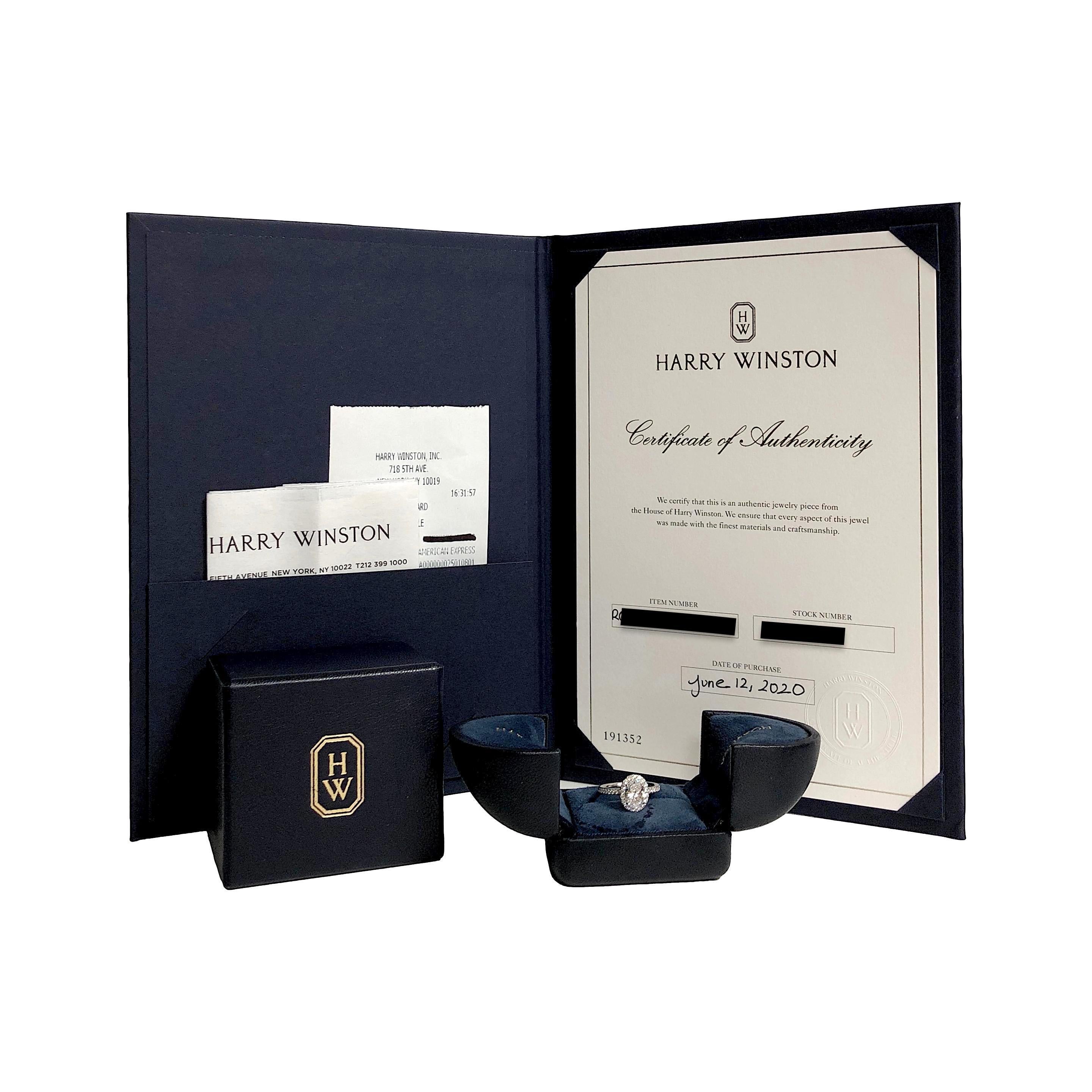 Women's Harry Winston Platinum Halo Oval Diamond 1.54ct TW DVVS1 Engagement Ring SZ 4