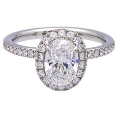 Harry Winston Platin Halo Oval Diamant 1,54ct TW DVVS1 Verlobungsring Größe 4,25