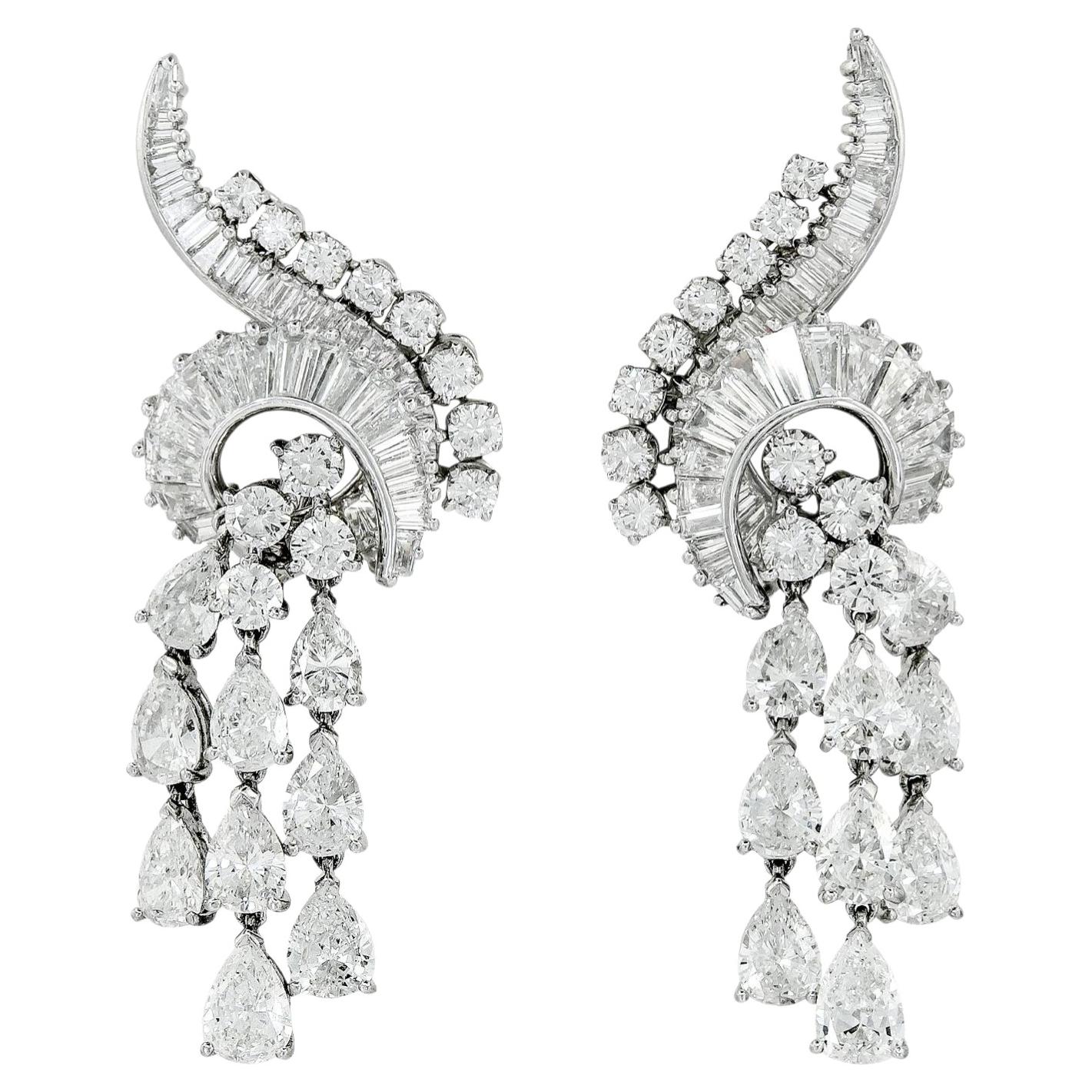HARRY WINSTON Platinum Pear, Baguette and Round Diamond Ear Clips