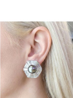 Harry Winston Platinum Pearl and 10.00 Carat Diamond Earrings