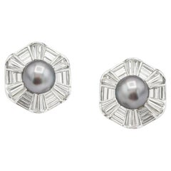 Harry Winston Platinum Pearl and 10.00 Carat Diamond Earrings