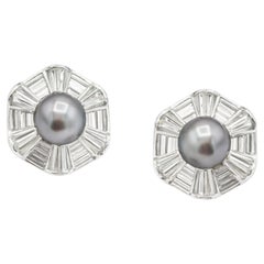 Harry Winston Platinum Pearl and 10.00 Carat Diamond Earrings