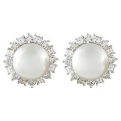 Harry Winston Platinum Pearl and Diamond Earrings