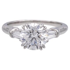 Harry Winston Platinum Round Diamond Engagement Ring w/Baguettes 2.01ct TW FVS1