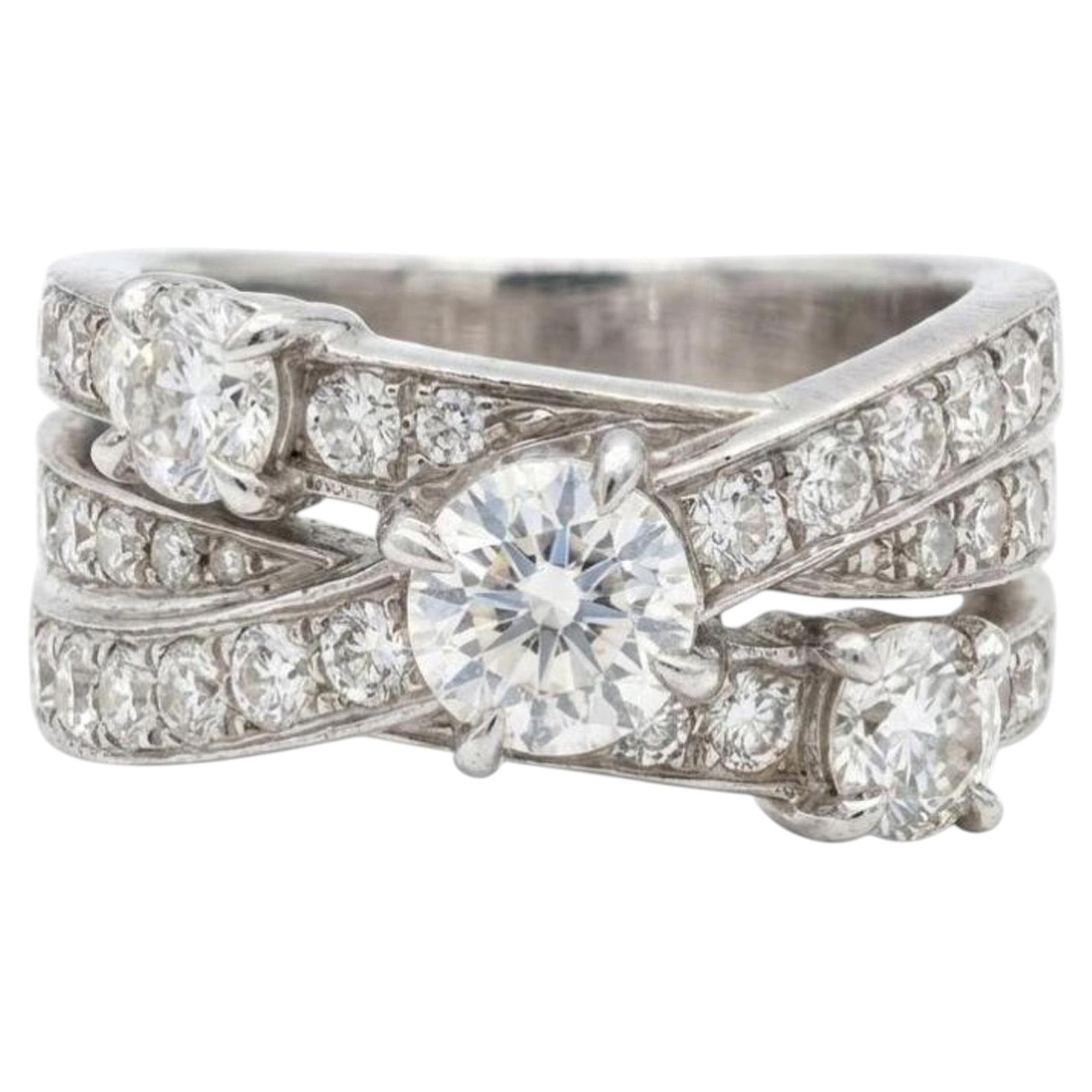 Pre-owned Harry Winston Platinum Three Row Round Brilliant Diamond Ring In Multiple