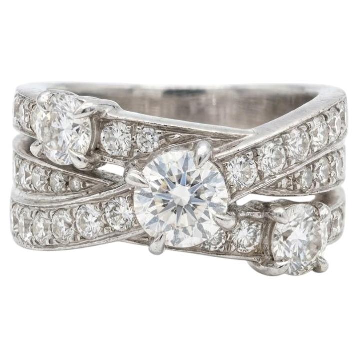 Pre-owned Harry Winston Platinum Three Row Round Brilliant Diamond Ring In Multi
