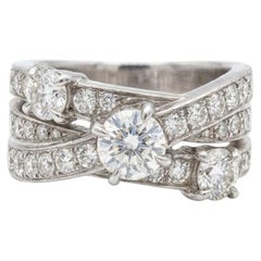 Harry Winston Platinum Three Row Round Brilliant Diamond Ring (bague en platine à trois rangs de diamants ronds et brillants)