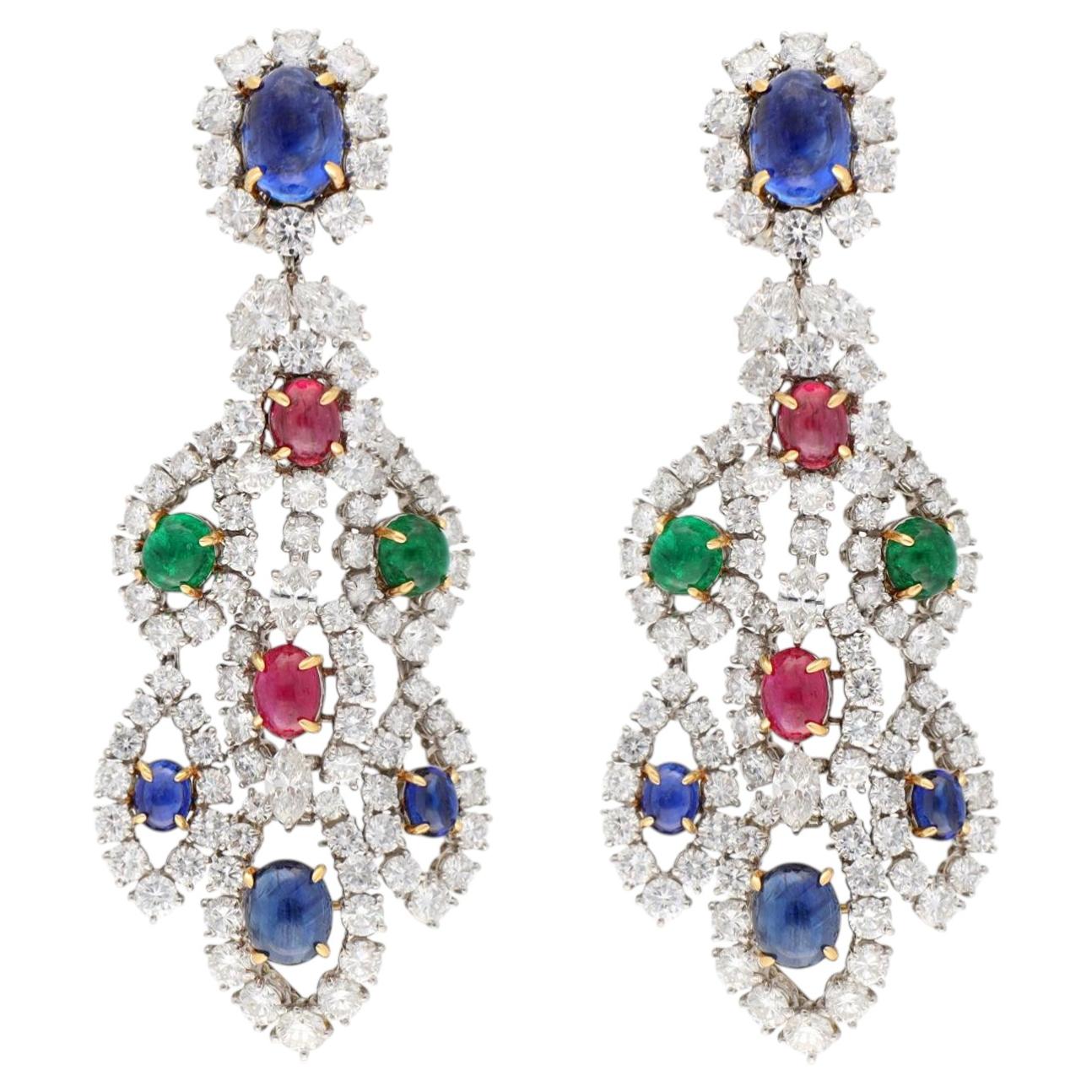HARRY WINSTON Precious Gem and Diamond Ear Clips For Sale