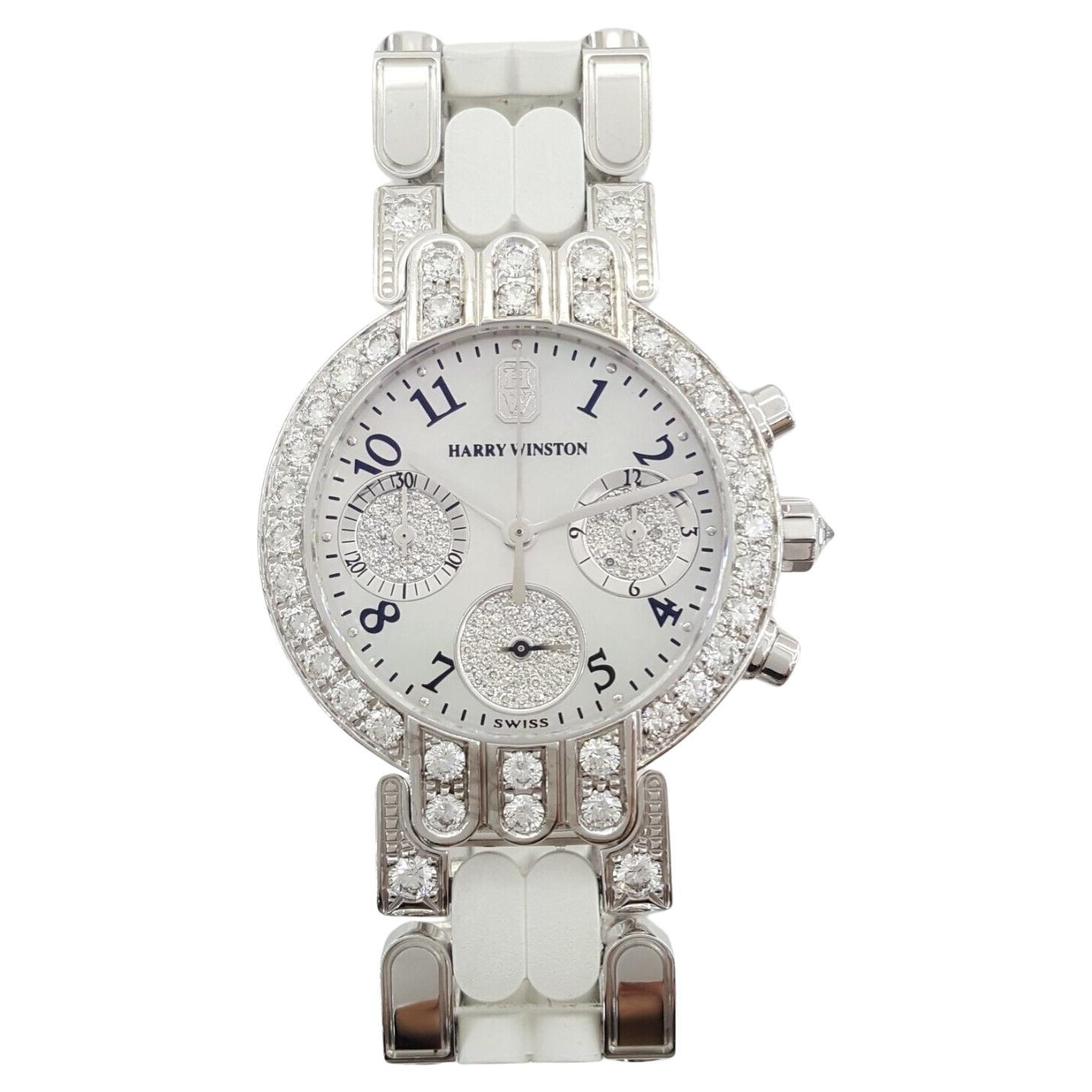  Harry Winston Premier Chronograph Automatic Watch 18k White Gold Diamonds For Sale
